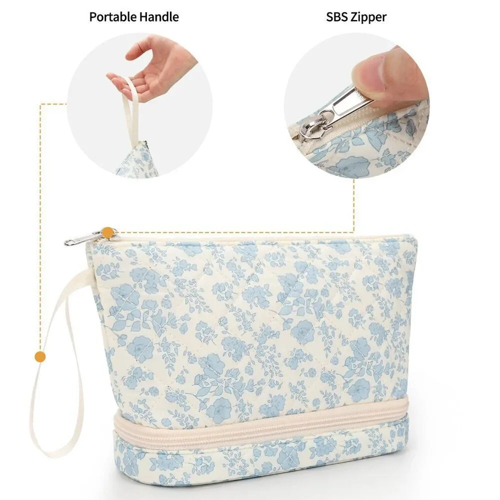 Small , 2 Layers Travel Make up Organizer Bag with Makeup Brush Holder, Portable